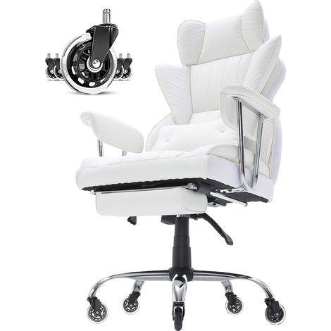Chaise de bureau inclinable Mophorn avec repose-pieds, chaise de direction large en cuir PU robuste, chaise de bureau grande et haute avec support lombaire, base en métal solide, roues silencieuses