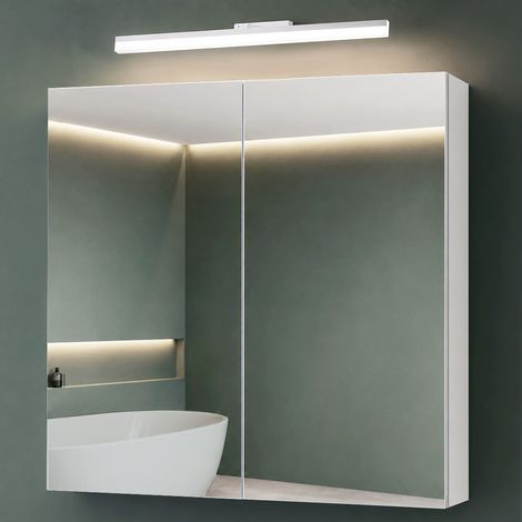 Mai & Mai Armoire Suspendue de Salle de Bain avec Miroir et Lampe LED 180° Rotative 60cm Blanc 2 Portes Armoire Miroir Murale Éclairage et Étagère 80x15x70 cm Blanc Mat SpiegelSR-02