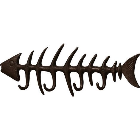 CCYKXA Decorative Fish Bone Wall Mounted Towel Rack Elegant Cast Iron Coat Rack with 4 "Fish" Hooks Brown