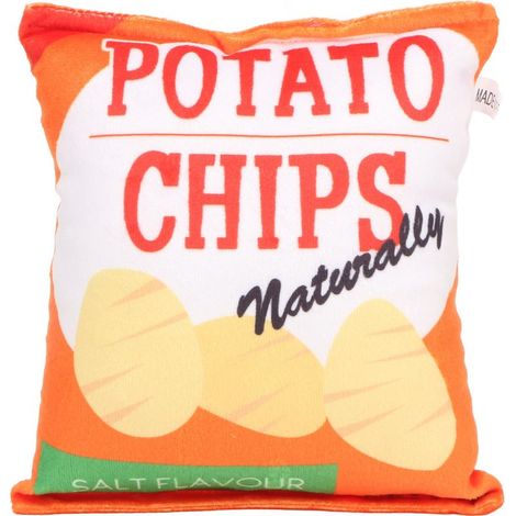 Chips de pommes de terre en peluche pour chien, jouet intégré en papier hochet résistant aux morsures, sac de collation grinçant pour chiot Chip Orange (1/5)