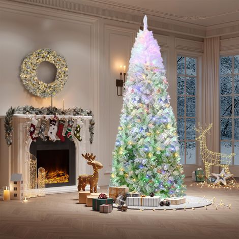 Sapin de Noël artificiel rose dégradé 140 cm – 100 LEDs intégrées – 320+ aiguilles – Socle métal pliable – Réutilisable, facile d’entretien – Décoration festive salon/entrée – 4.5FT【Europe】White Powde
