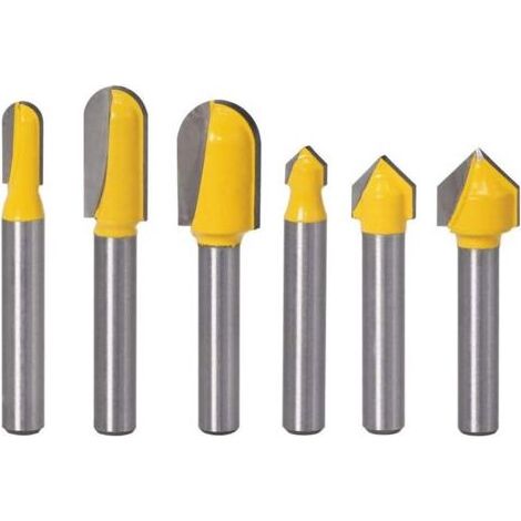 6pcs 6.35 mm Gambo Bit Router Bit 3 Bit Router, Fondo Tondo e 3pcs a V di 90°Scanalature fresa Utensile da Taglio Per la Lavorazione del Legno, Diametro di Taglio 6.35 mm 9,52 mm, 12.7 mm (1/5)