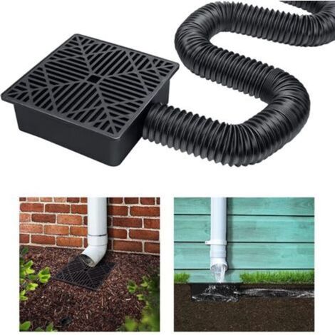 Flexible Gutter Downspout Extension 41cm to 1.6m - Drain Tray Included - For Cement Lands and Lawns