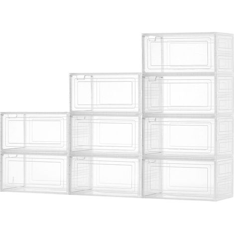 Boîtes de Rangement pour Chaussures, Lot de 9, Transparentes, Empilables, avec Porte Magnétique, Compatibles jusqu'à Pointure 43, pour Talons, Bottes et Chapeaux (1/5)