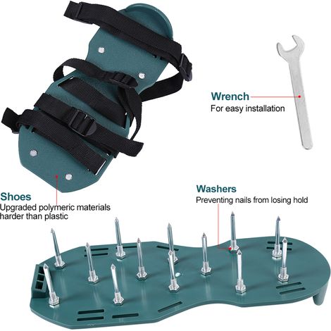 1 paire de sandales aérateur de pelouse, chaussures à pointes robustes pour gazon avec boucle, outil de jardin (4 sangles) (1/5)