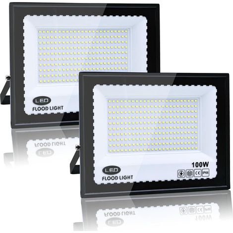 2 Pièces Projecteur Led Extérieur 100W, Blanc Froid 6500K Projecteur LED, 10000LM Spot LED Extérieur IP66 Étanche, pour Jardins, Cours, Garages, Toits, Terrasses, Parkings, Places et Quais (1/5)