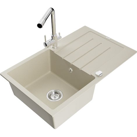 Mexen Bruno fregadero de cocina de granito de 1 seno con escurridor y grifo Duero, beige - 6513-69-671600-00 (1/5)