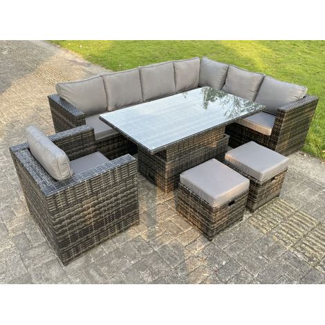 Fimous 9 Seats Dark Mixed Grey Rattan Garden Furniture Corner Sofa Set Adjustable Dining Or Coffee Table Chair Right Corner (1/5)