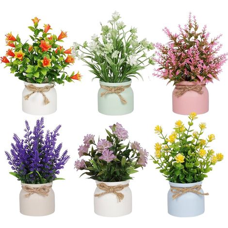 Lot de 6 mini plantes artificielles en pot – Décoration pour chambre, salon, salle de bain, bureau et cuisine, parfait pour la maison (1/5)