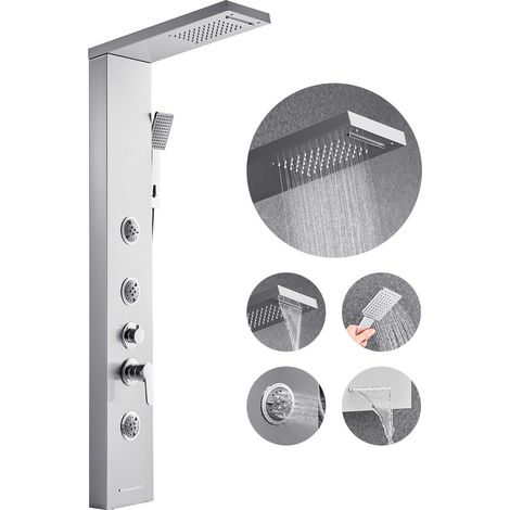 VEVOR Pannello Doccia Sistema a Torre, con Soffione Doccia a Pioggia, 1345 mm Colonna in Acciaio Inox, Sistema Massaggio a Parete, con Doccetta, Beccuccio per Vasca, 3 Getti Corporei