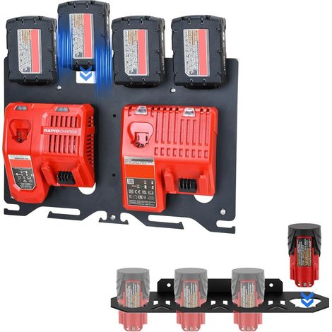 Support mural métallique 3 en 1 pour chargeurs, batteries et perceuses - Compatible avec les chargeurs M12-18C/M12-18FC/M18 DFC - Support de batterie pour batteries M12 12 V et M18 (1/5)