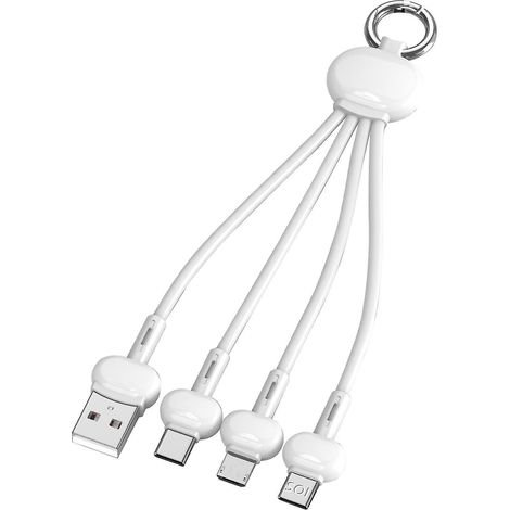Câble USB, chargeur rapide portable 3 en 1 avec ports USB Type-C, Micro USB et IP, connecteur blanc (1/4)