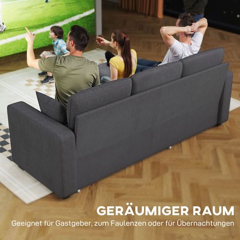 Canapé d'angle convertible L avec couchage intégré, espace de rangement, coussins, pour séjour ou chambre invité, gris anthracite
