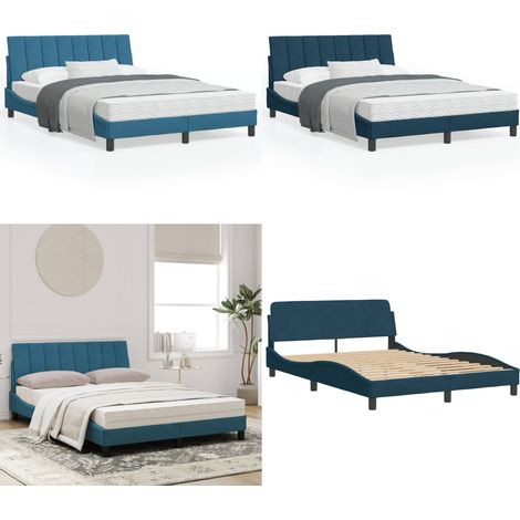 Bett mit Matratze Blau 120x200 cm Samt - Samtsofa - Boxspringbetten - Doppelbett - Einzelbett - Blau Sofa - Home & Living (1/5)