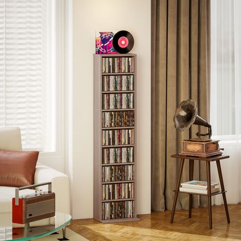 Rangements pour CD et DVD 9 compartiments et 6 étagères réglables capacité max. 260 CD/120 DVD 33 x 24 x 140 cm bois naturel