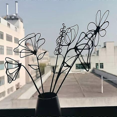 Lot de 6 fleurs artificielles en métal noir, décorations florales minimalistes et modernes, compatibles avec une utilisation intérieure et extérieure (maison, bureau, mariage, fête), sans alimentation (1/5)