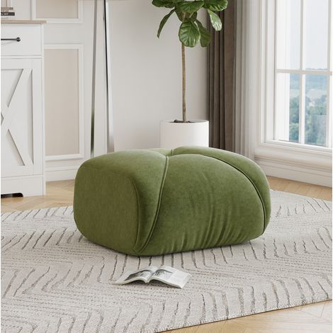 Pouf ottoman 78x76x45 cm en tissu chenille vert, gain de place pour salon FloraGrace (1/5)