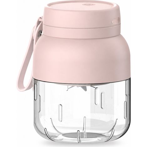Blender portable rechargeable 600 ml rose, 10 lames, 2 couvercles, pour jus et glace pilée (1/5)