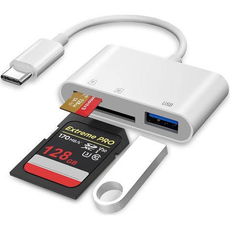 Lecteur de carte USB C SD, adaptateur de carte mémoire micro TF avec port USB A pour iPhone 15 16/iPad/Mac/ordinateur portable type C vers appareil photo lecteur de carte convertisseur pour iMac, iPad (1/5)