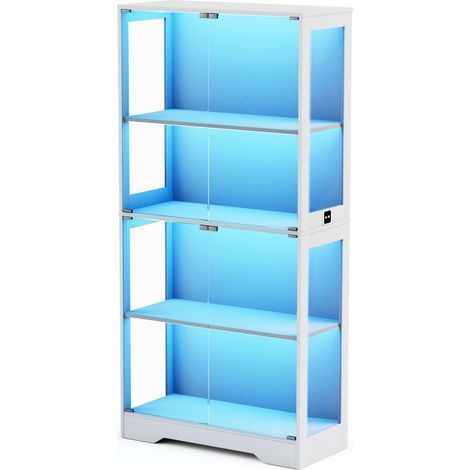 Vitrina de cristal de 4 niveles con almacenaje, iluminación LED y puertas de vidrio, blanca, HOMVRA (1/5)