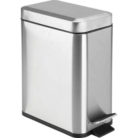 Poubelle à pédale en acier inoxydable 5L Compacte 28x14x30cm Couvercle scellé et poignée pour salle de bain et cuisine (1/5)