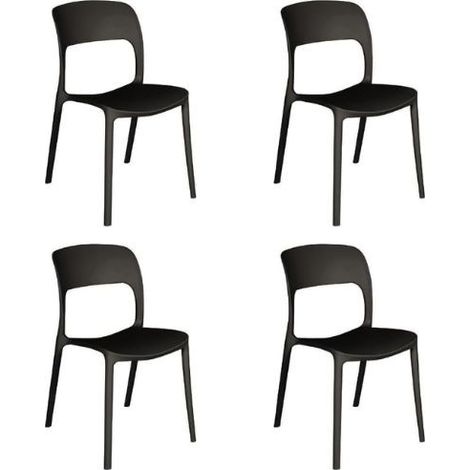 GLOUPIE Set 4 Sedie Ralph In Polipropilene Solido E Resistente Alle Intemperie Nero, Impilabili, L 46 x P 56 x H 83 Cm (1/5)