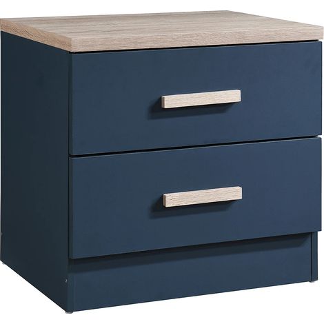 Comodino con 2 cassetti Blu e Naturale - SKAIDO (1/4)