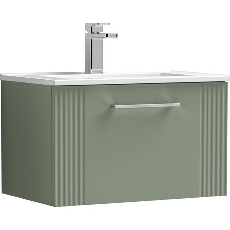 Nuie Deco Wall Hung 1-Drawer Vanity Unit with Basin-2 600mm Wide - Satin Green (1/5)