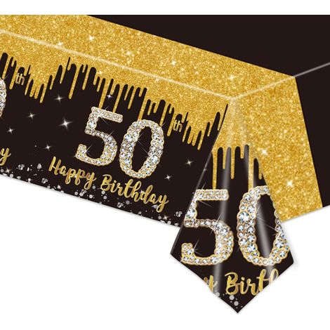 Plastique Nappe Anniversaire 50 ans,137x274cm Nappe Fête Noir Or Decoration Joyeux Anniversaire,Jetables Nappe Décorées de Fête pour Intérieur Extérieur Deco Table Anniversaire Femme Hommes (1/5)