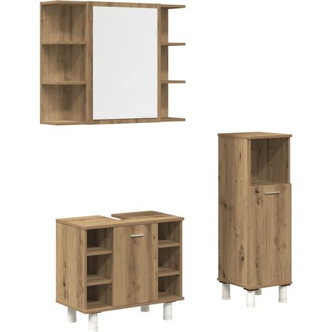 Maison Exclusive - 3-tlg. Badmöbel-Set Artisan-Eiche Holzwerkstof