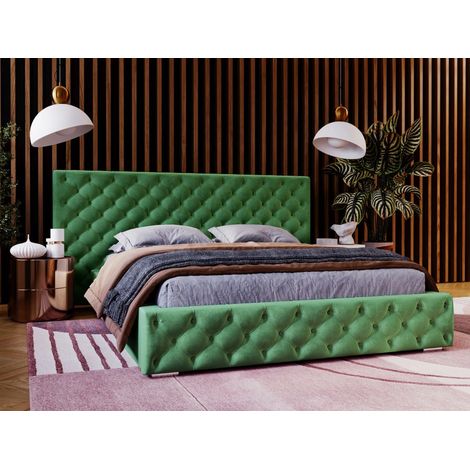 Lit rembourré avec rangement 120x200 velours vert Madera (1/3)
