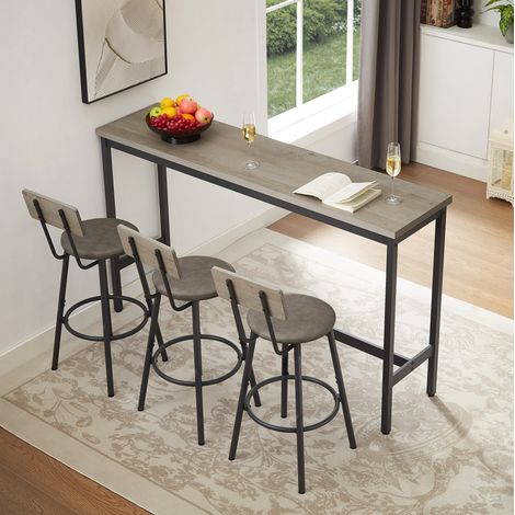 Conjunto de mesa de bar larga con 3 taburetes tapizados en PU, estilo industrial gris y negro (1/5)