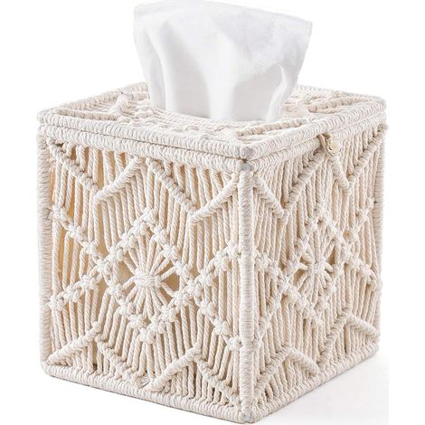 Boîte à mouchoirs carrée de style bohème avec fermoir à perles, boîte de rangement pour serviettes tissée à la main (1/5)