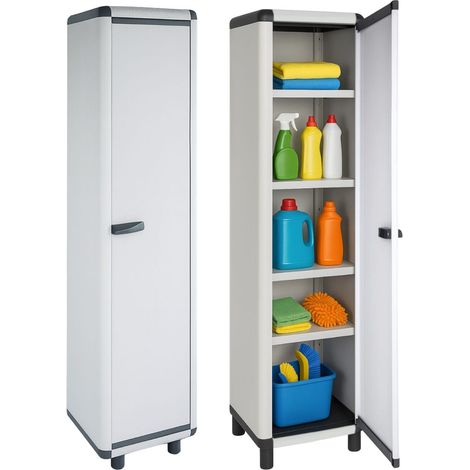 Ripostiglio a 1 anta in Resina di colore grigio - Misura 39x39x175 cm - Armadio alto multiuso con 5 Ripiani e piedini antiscivolo (1/5)