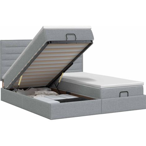 Lit ottoman avec matelas avec tête de lit 2 pc Gris clair Tissu (1/5)