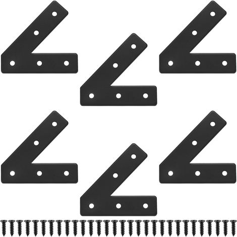 6 Pcs Plaques d'Assemblage Perforée à 45 Degrés, Plaque Metal Connecteur de Réparation Métalliques, Plaques Supports de Fixation pour Plaque de Réparation Meubles Chaise Table, Noir/45 Degrés (1/5)