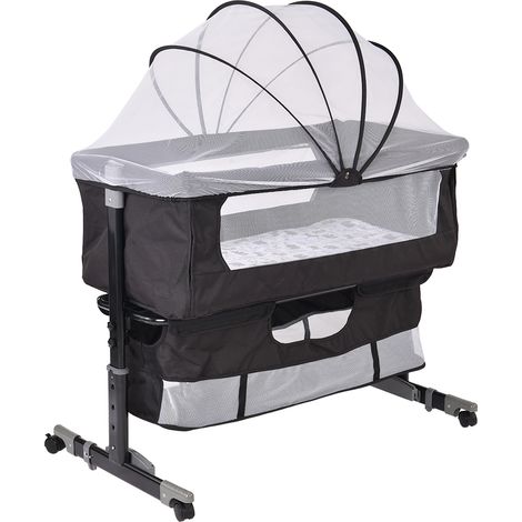 Skecten® Babywiege, Reisebett für Babys mit Matratze,Babybett 4 Räder,Schaukelsystem,Höhenverstellung,Moskitonetz(Schwarz) (1/5)
