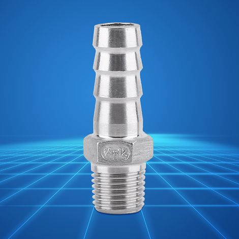 Raccord de tuyauterie extérieur fileté en acier inoxydable avec connecteur d'extrémité de tuyau cannelé (1/4" x 12 mm) (1/3)