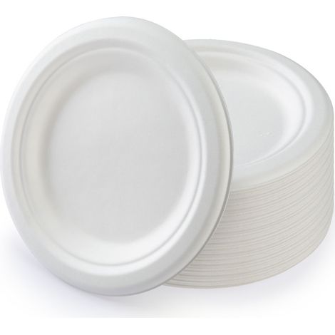 Assiettes en carton 15 cm, lot de 100 assiettes jetables compostables, petites assiettes blanches robustes pour desserts, gâteaux et apéritifs, vaisselle écologique biodégradable (1/5)