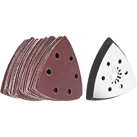 Outils Multifonctions Oscillants de 90 Mm, Tampon Ponçage Triangulaire à 6 Trous avec 61 Jeux Papier Verre, Compatible Silverline, Ferrex et - (1/4)