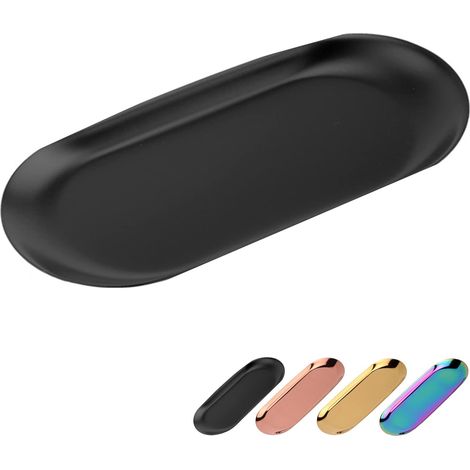 plateau ovale en acier inoxydable noir 23 x 9,5 cm pour bijoux, thé, bougies et rangement (1/5)
