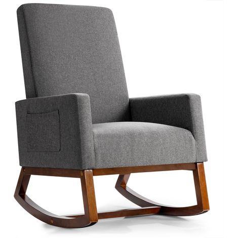 Modern Rocking Chair Upholstered Fabric Leisure Armchair with Rubber Wood Base (1/5)