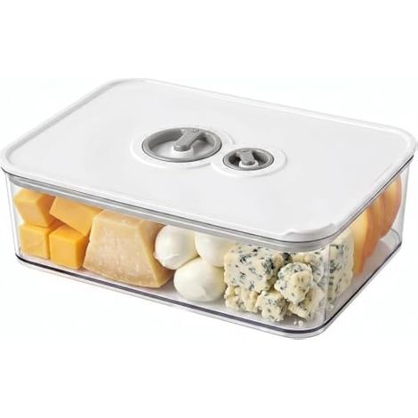 Boîte à Fromage Hermétique 1250ML avec Minuterie - Conteneur Empilable Transparent pour Réfrigérateur, Boite a Fromage pour Frigo Anti Odeur, Idéale pour Charcuterie et Légumes. (1/4)
