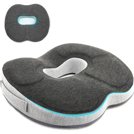 Coussin orthopédique anti-escarres en forme de donut gris - Soulage hémorroïdes, prostate, coccyx, sciatique et dos - Idéal pour bureau et maison (1/5)