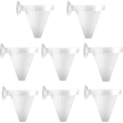 8 mangeoires à trémie en plastique pour aquarium - avec ventouse (7 x 6,7 cm) - Nourriture pour poissons/crevettes, blanc (1/5)