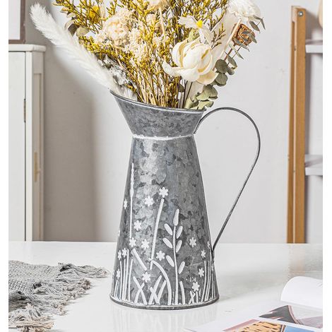 Pichet Vintage en Métal Galvanisé - Vase à Fleurs Rustique avec Poignée, Décoratif pour Intérieur, 27 cm de Hauteur (1/5)