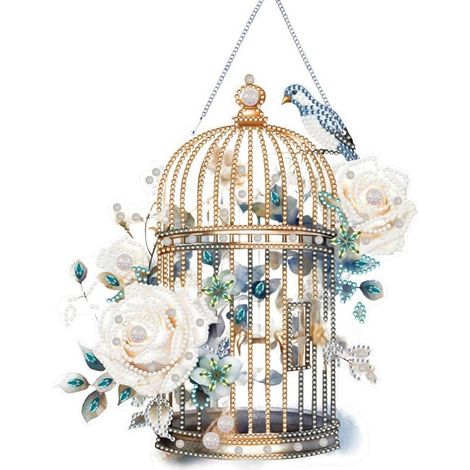 Diamant Painting Set Vogelkäfig mit Blumen, DIY Anhänger für Tür & Fenster