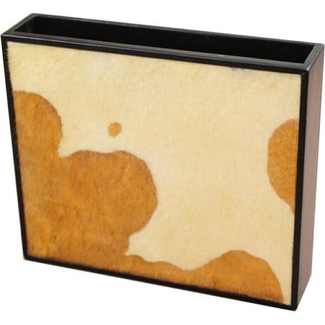 Vaso rettangolare in pelle di vitello - Piccolo, peloso, bianco e marrone (1/2)