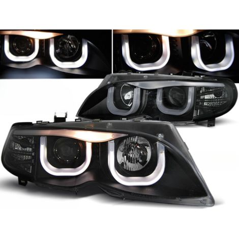 Paire de phares BMW serie 3 E46 Berline de 2001 a 2005 angel eyes 3D noir-27361157 (1/2)
