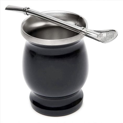 Yerba-Mate-Teeservice aus Kalebasse, doppelwandige Edelstahl-Teetasse – Schwarz (1/5)